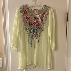 Johnny Was Embroidered Tunic with Red and Blue Accents